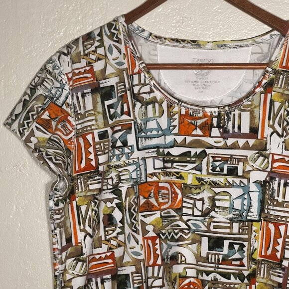 Zenergy By Chico’s Size 3 (US XL 16) Multicolor Abstract Crew Short-sleeve Top - Picture 5 of 14